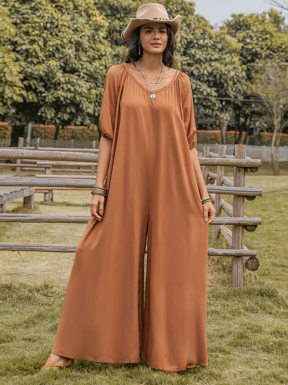 Comfy Chic Caramel Wide Leg Jumpsuit