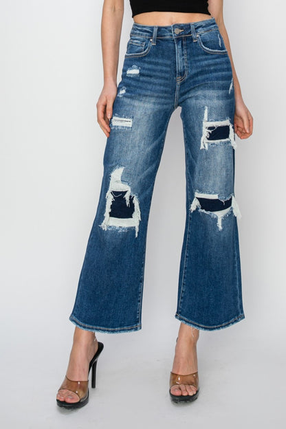 Patch Wide Leg Crop Jeans (0 - 3X)