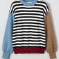 Black Stripped Color-block Sleeve Chic Casual Sweater