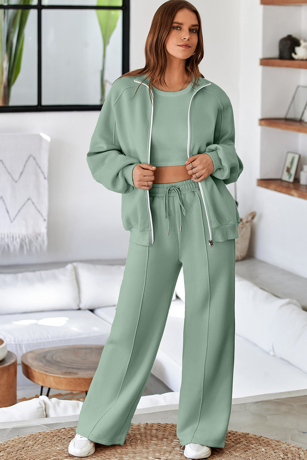 The Activepologie Comfy High Neck Zip-Up Jacket / Wide Legged Sweatsuit in 6 Colors (S - 2X)