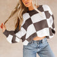 Cozy Knit Oversized Checkered Bishop Sleeve Sweaters in 3 Colors (S - 2X)