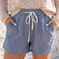 Sky Blue Stripe Drawstring Elastic Waist Casual Denim Shorts