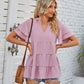 Tiered Notched Short Sleeve Blouse