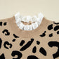 LaurenNichole Classy Brown Leopard Buttoned Down Ruffled Cuffed Sweater