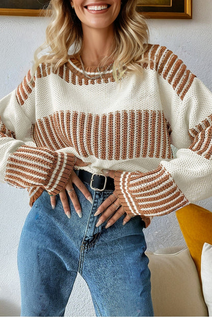 Comfy Stripped Patchwork Oversized Wide Sleeved Sweater in 3 Colors