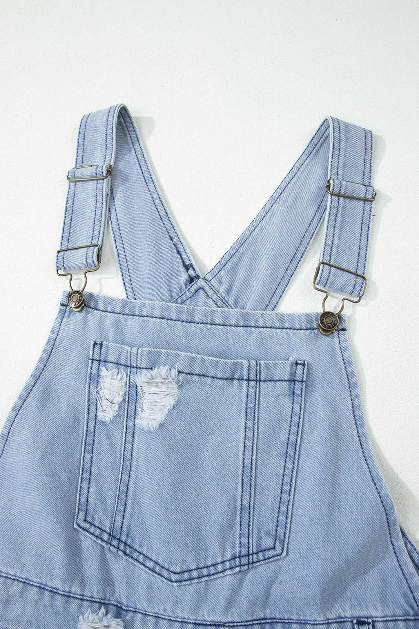 LaurenNichole Vintage Distressed Denim Wide-Legged Overall Jumpsuit