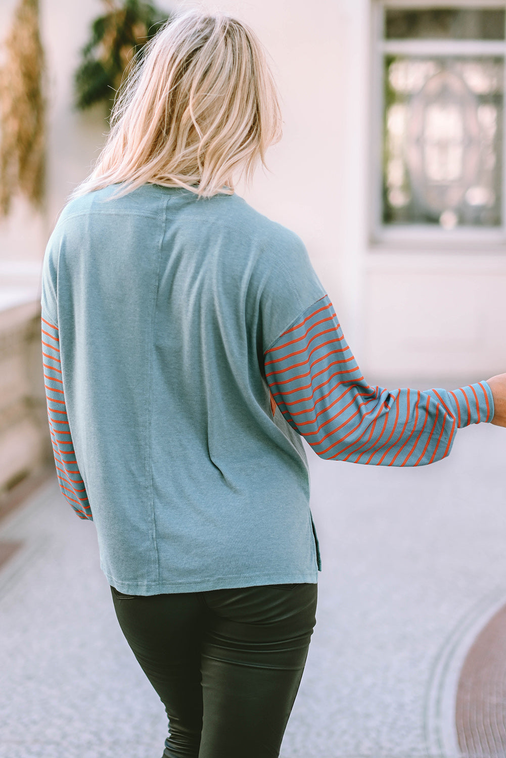 Casual Colorblock Striped Bishop Sleeve Shirt