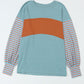 Casual Colorblock Striped Bishop Sleeve Shirt