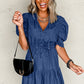 Chic Puff Sleeve Tie Waist Denim Dress