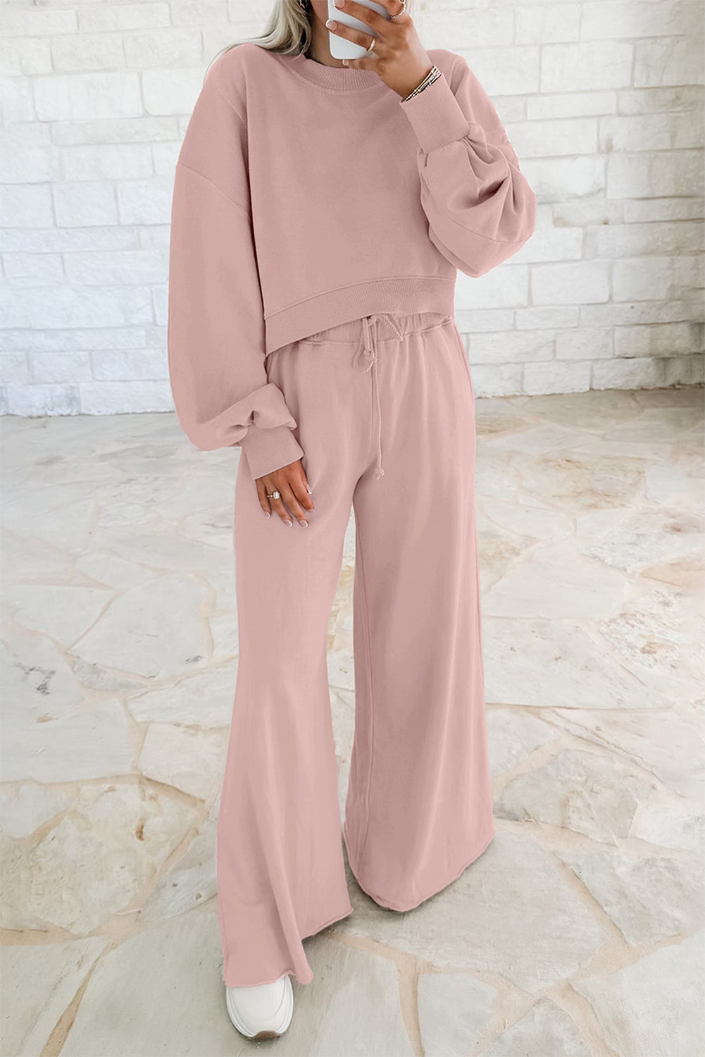 Comfy Pink Ruffle Sleeve Wide Legged Sweatsuit Outfit in 3 Colors