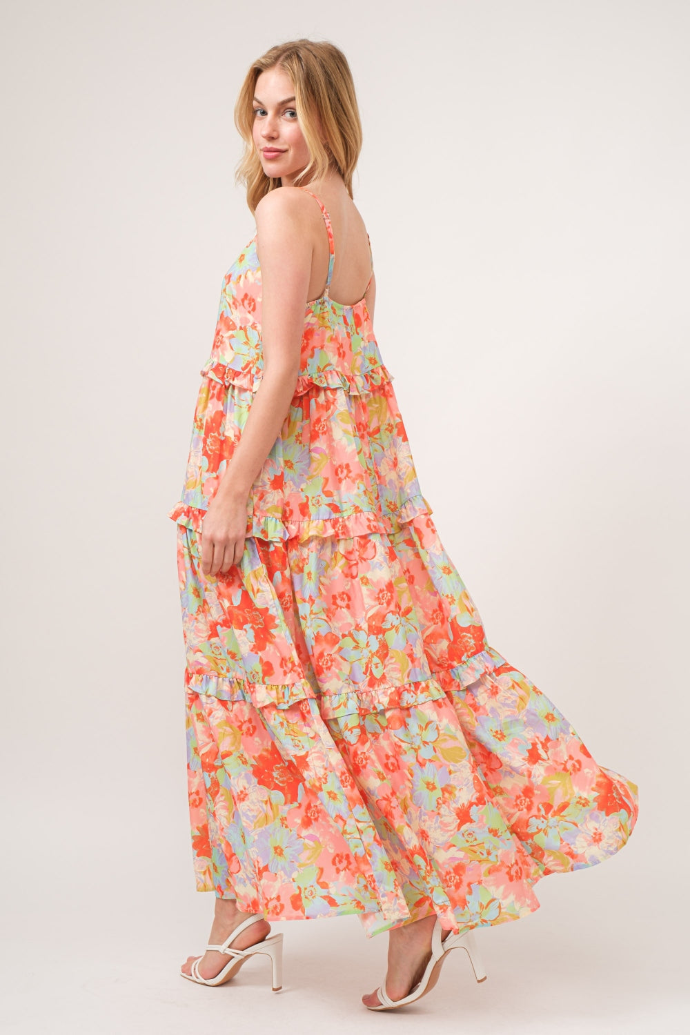 Floral Ruffle Maxi Adjustable Cami Dress
