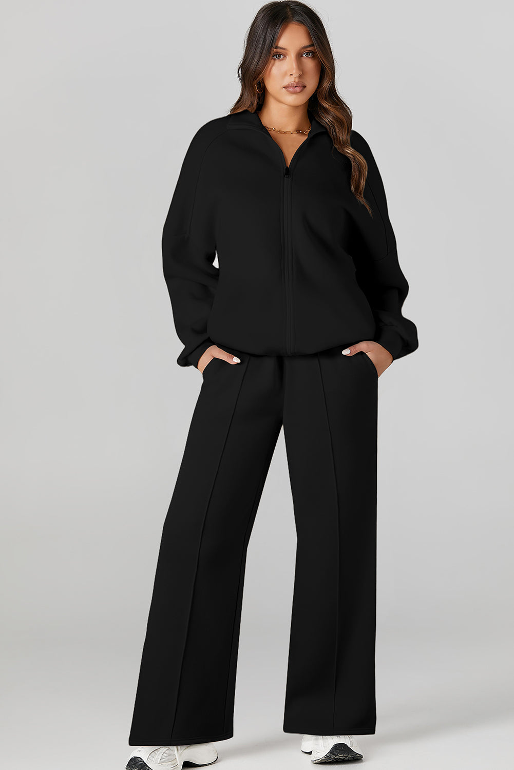 The Activepologie Comfy High Neck Zip-Up Jacket / Wide Legged Sweatsuit in 6 Colors (S - 2X)