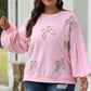 Embroidered Bow Lantern Sleeve Sweatshirt in 2 Colors (S - 3X)