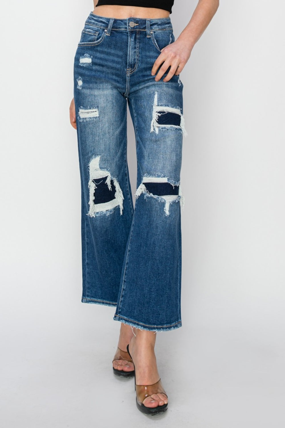 Patch Wide Leg Crop Jeans (0 - 3X)