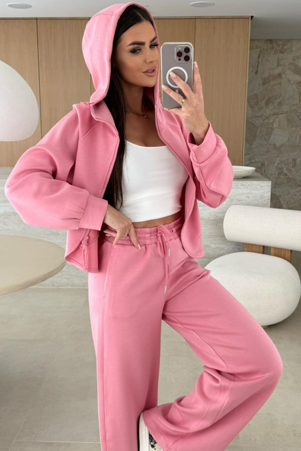 Daydream in Pink Cropped Hoodie Wide Legged Sweatsuit at LaurenNichole