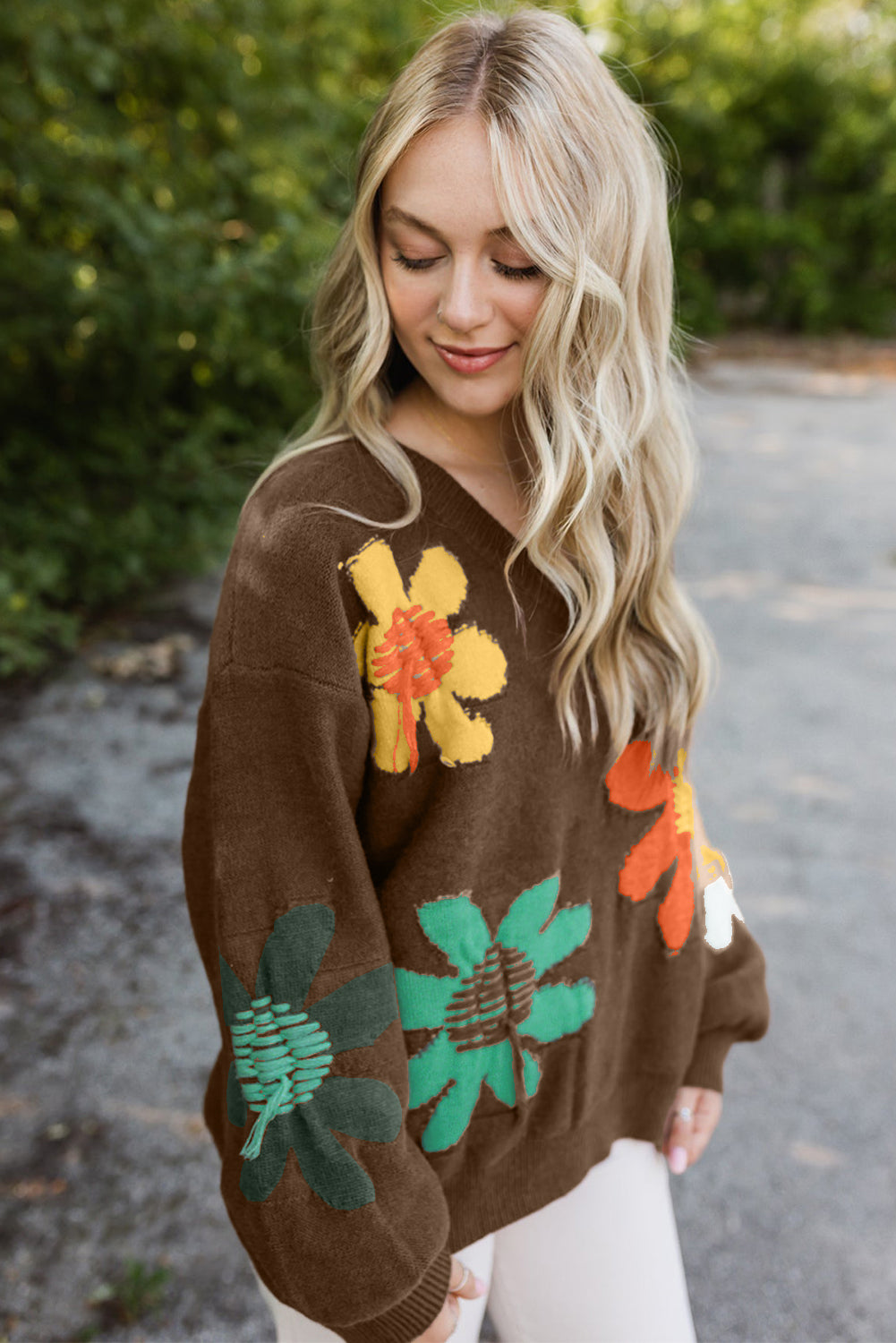 Cozy Floral V Neck Sweater in 2 Colors