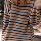 Cozy Brown Colorful Stripped Knit Crew Neck Sweater
