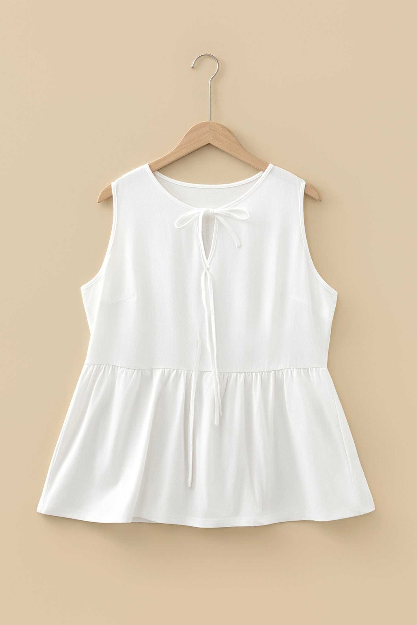 LaurenNichole Her Lux Curves Tie-Front Peplum Tank – Soft Stretch Bow Detail Top