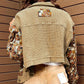 Khaki Floral Waffle Knit Colorblock Button up Jacket