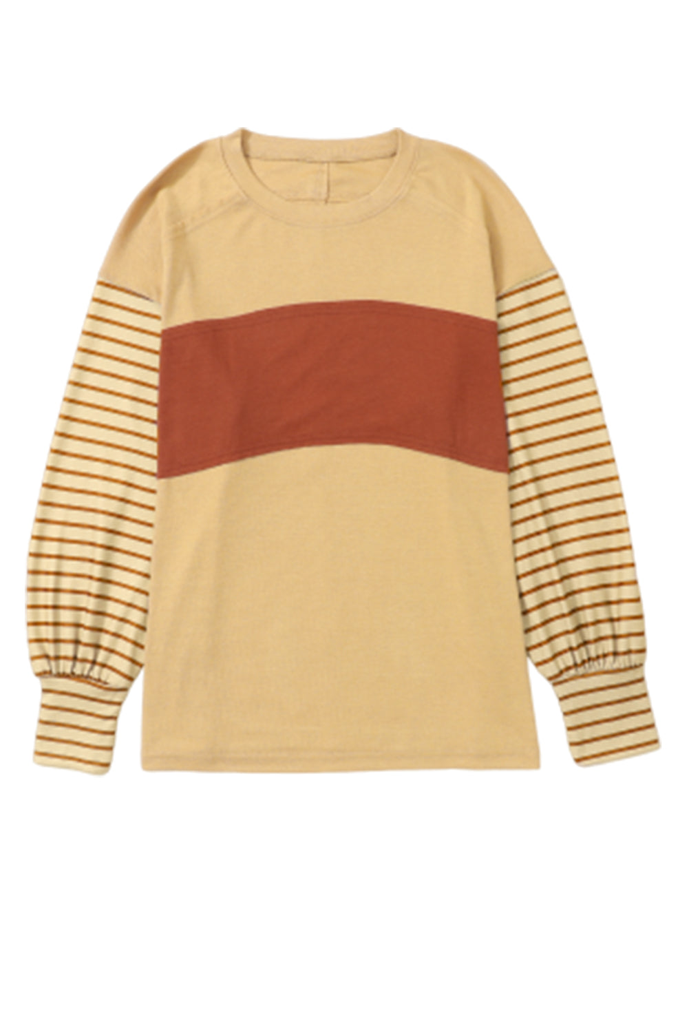 Casual Colorblock Striped Bishop Sleeve Shirt