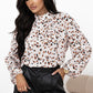 Leopard Lantern-Sleeve Pleated Blouse