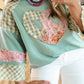 Plaid Floral Love Peace Bishop Sleeve Shirt S - 3X