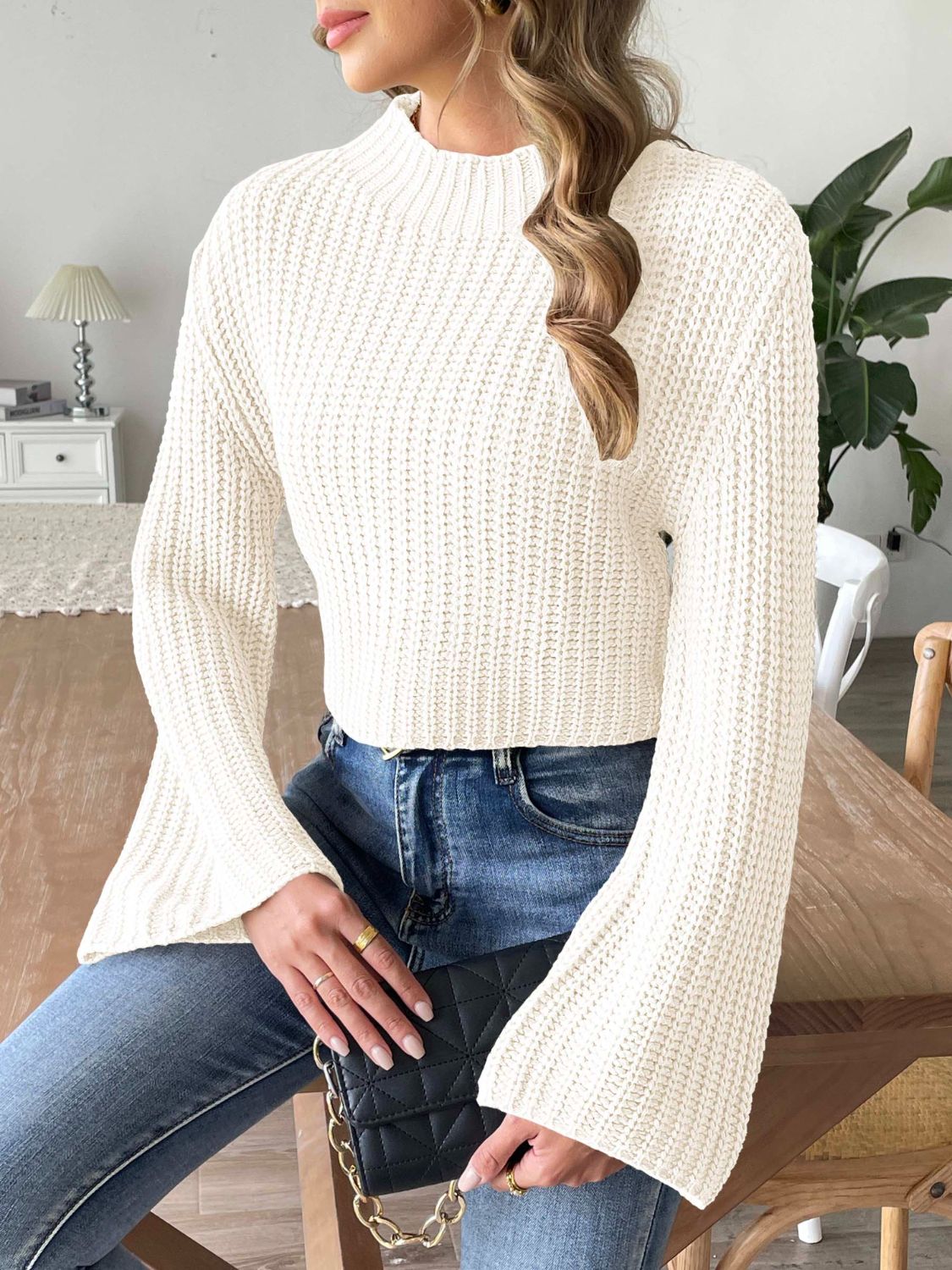 Classy Cropped Mock Neck Sweater in 3 Colors