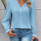 V-Neck Lace Detail Flounce Sleeve Blouse