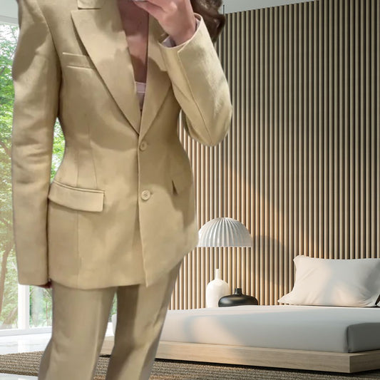 Classic Tailored Slim Waist Lapel Collared Pant Suit