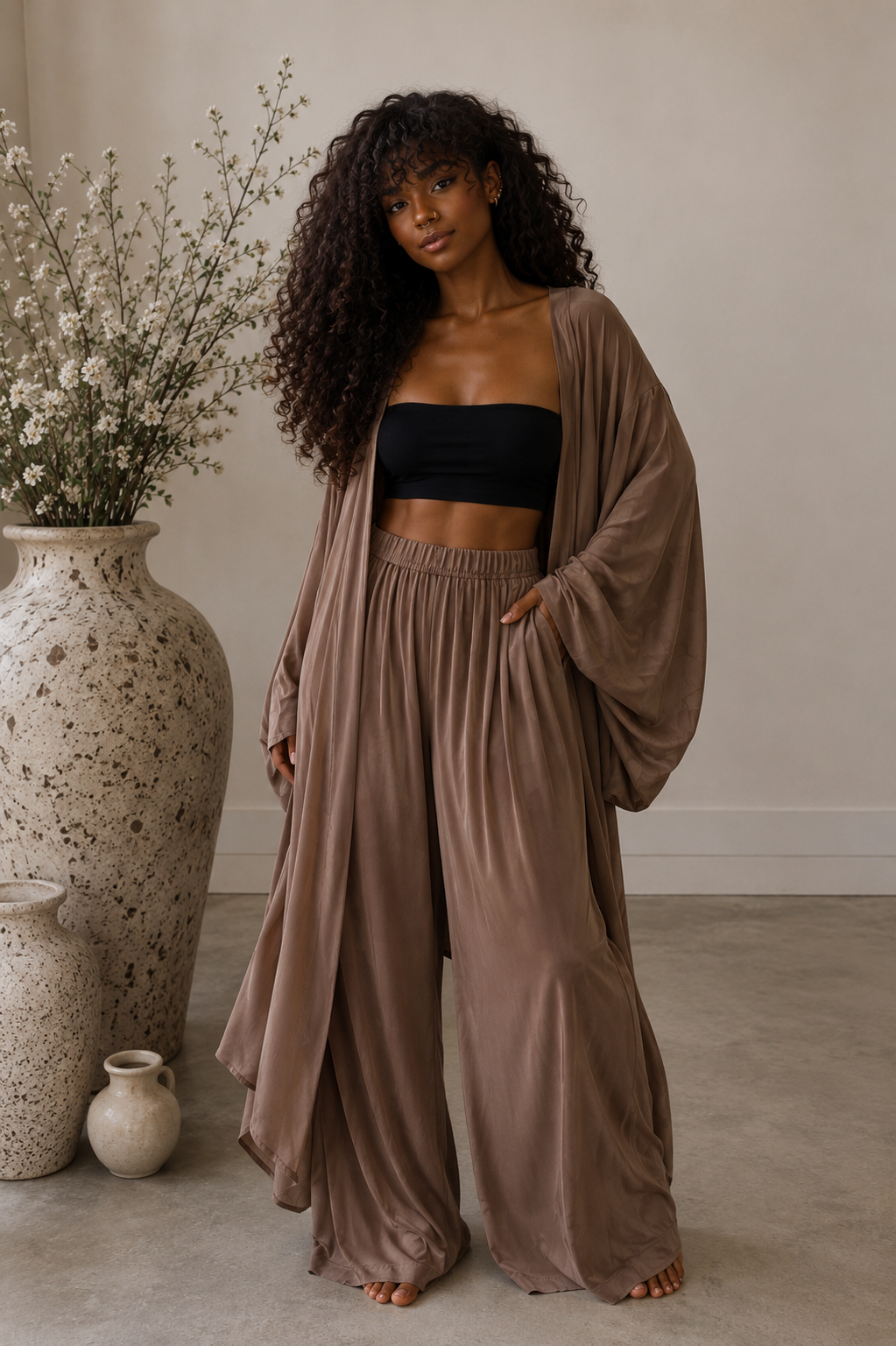 LaurenNichole Aura La'Vintage Soft Lounge Outfit – Cardigan & Wide Leg Pants (S - 3X)
