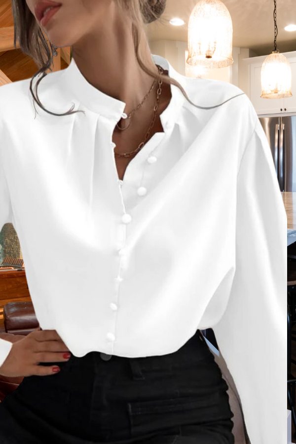 Mock Neck Button Front Shirt