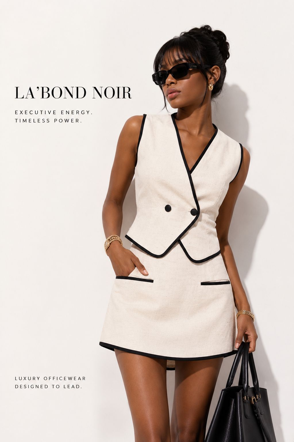 LaurenNichole La'Bond Noir Khaki Tailored Crop Top & High-Waist Shorts Outfit
