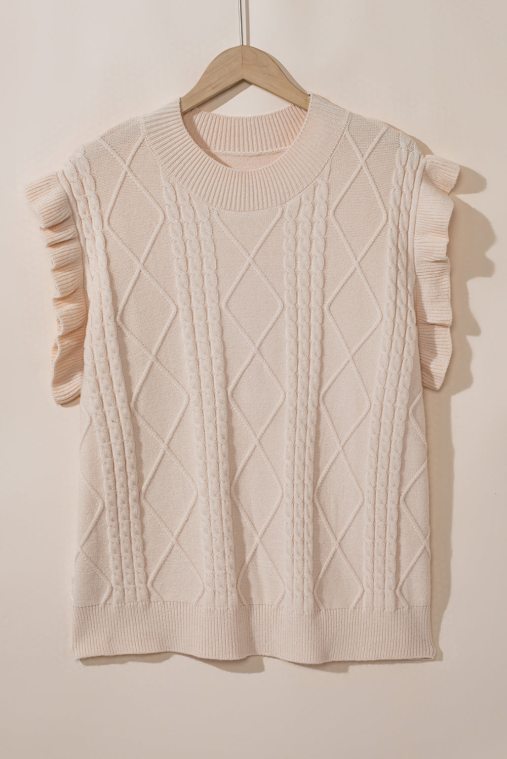 Cable Knit Ruffled Sleeve Sweater Vest (1X - 3X)