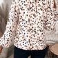 Leopard Lantern-Sleeve Pleated Blouse