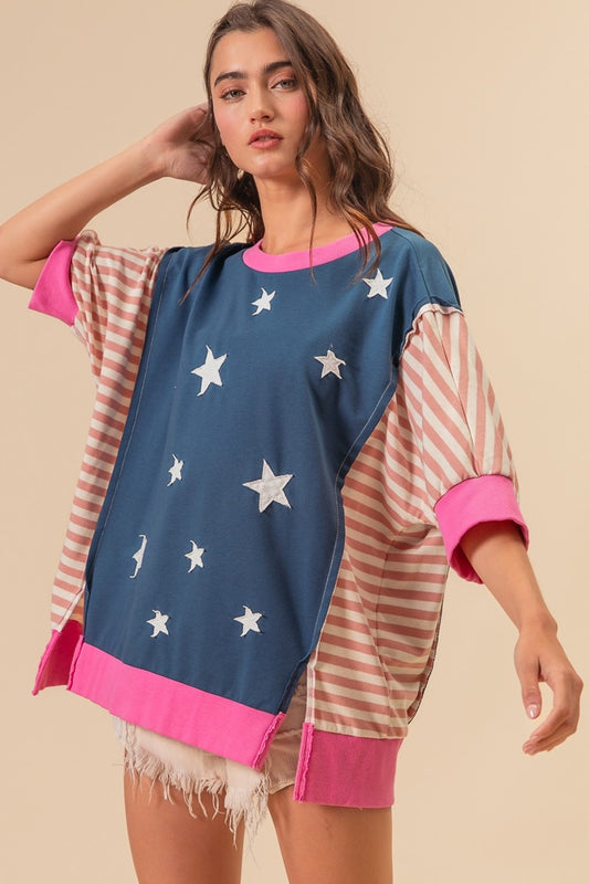 US Flag Color Block Star Patch T-Shirt