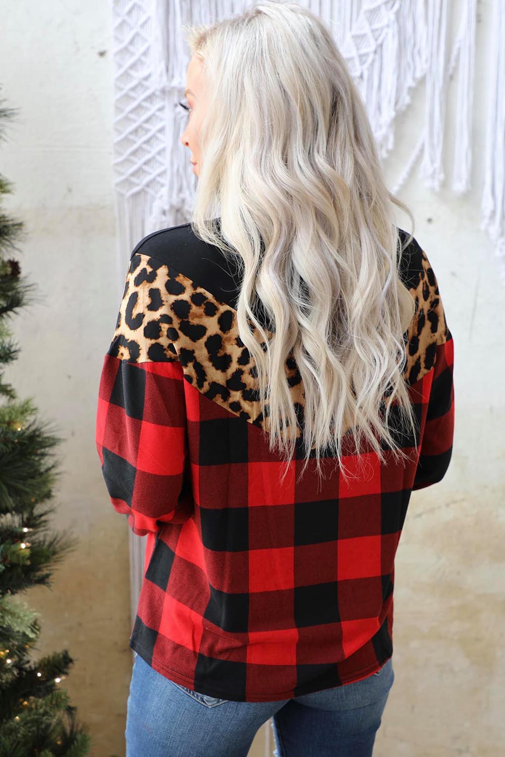 Chevron Plaid Leopard Turtleneck Sweatshirt