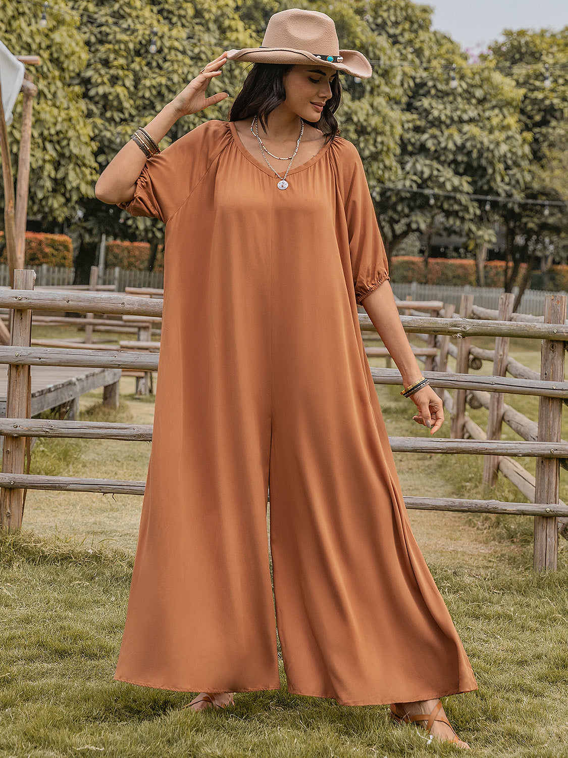 Comfy Chic Caramel Wide Leg Jumpsuit