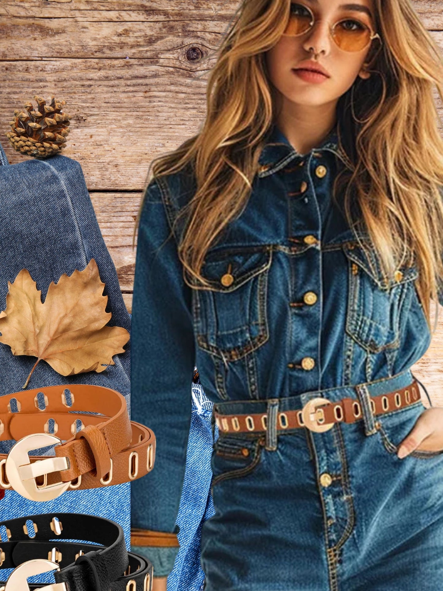 Gold Vegan Leather Adjustable Hole Belts in 5 Colors. Up to Size 2X at LaurenNichole