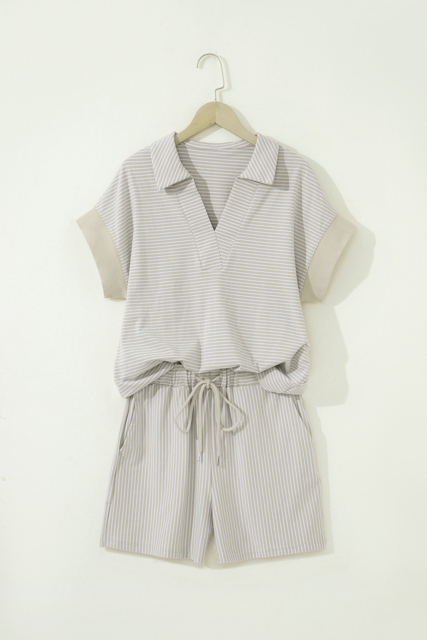 LaurenNichole Daydream Stripe Dolman Sleeve Polo & Drawstring Shorts Outfit — Pastel Casual 2-Piece Outfit (S–2X)