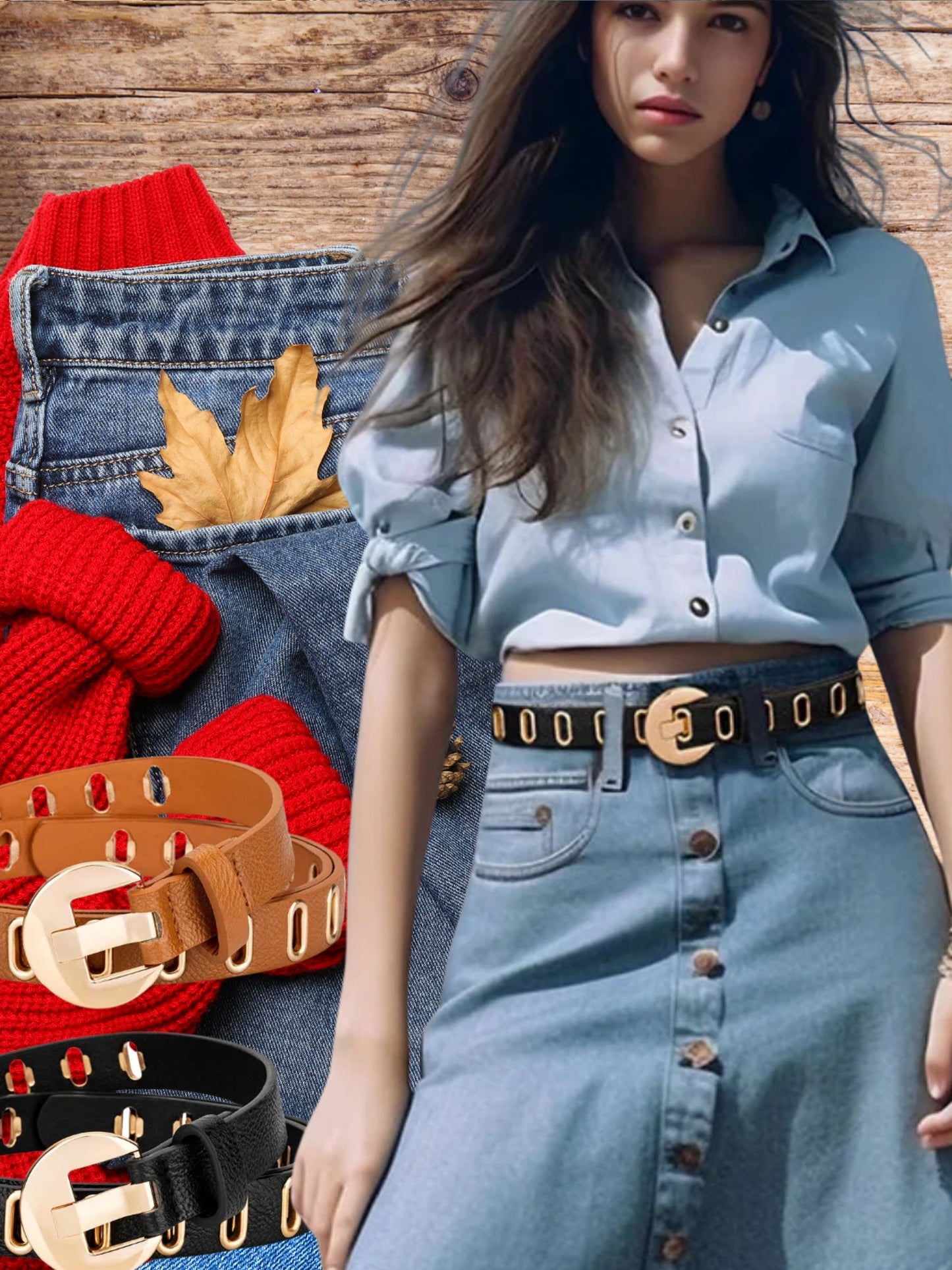 Gold Vegan Leather Adjustable Hole Belts in 5 Colors. Up to Size 2X at LaurenNichole