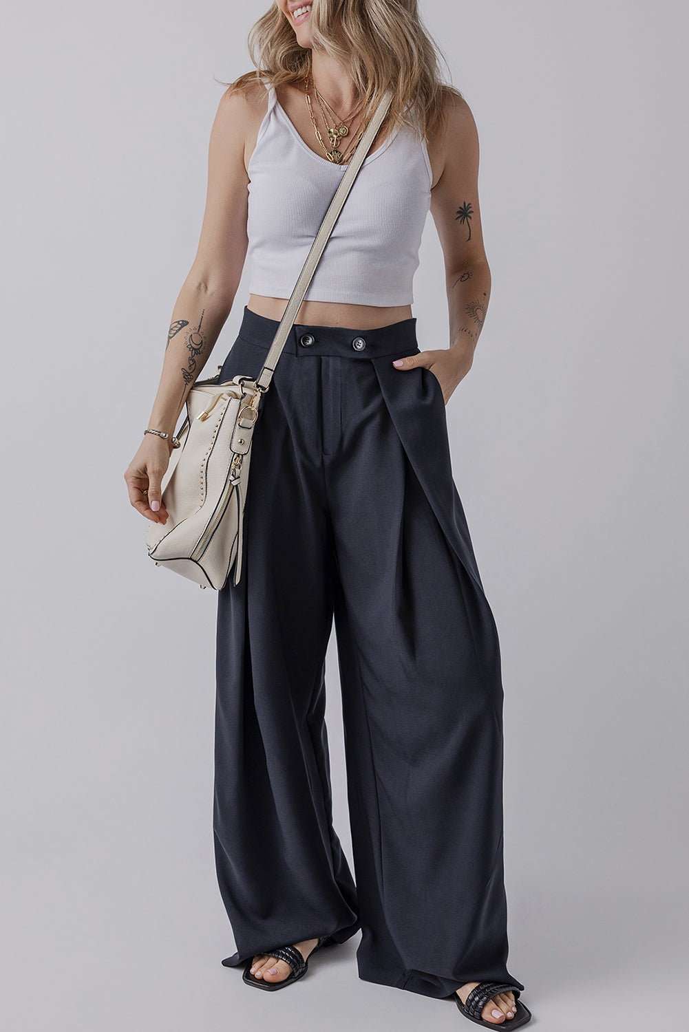 Classic Pleated Wide-Leg Trousers