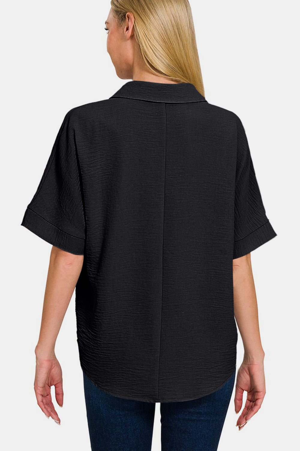 Black Texture Collared Neck Shirt (S - 3X)