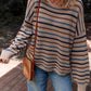 Cozy Brown Colorful Stripped Knit Crew Neck Sweater