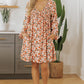 Beige Floral V Neck Smocked Bishop Sleeve Babydoll Dress
