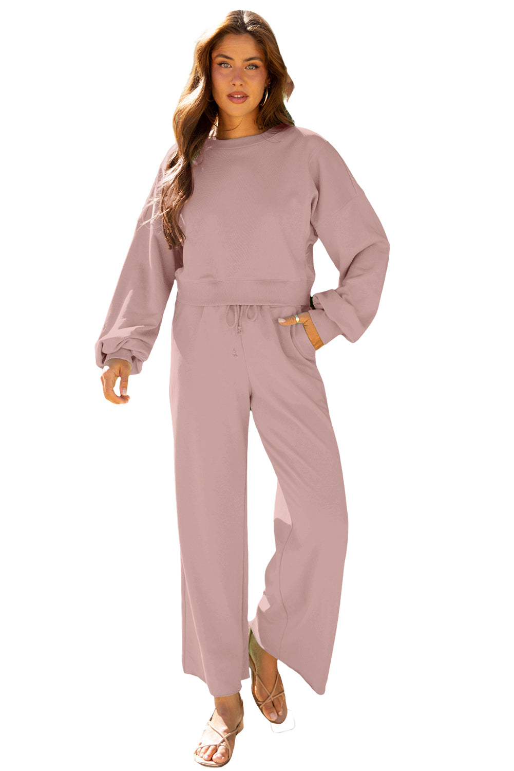 Comfy Ruffle Sleeve Wide Legged Sweatsuit Outfit in 3 Colors