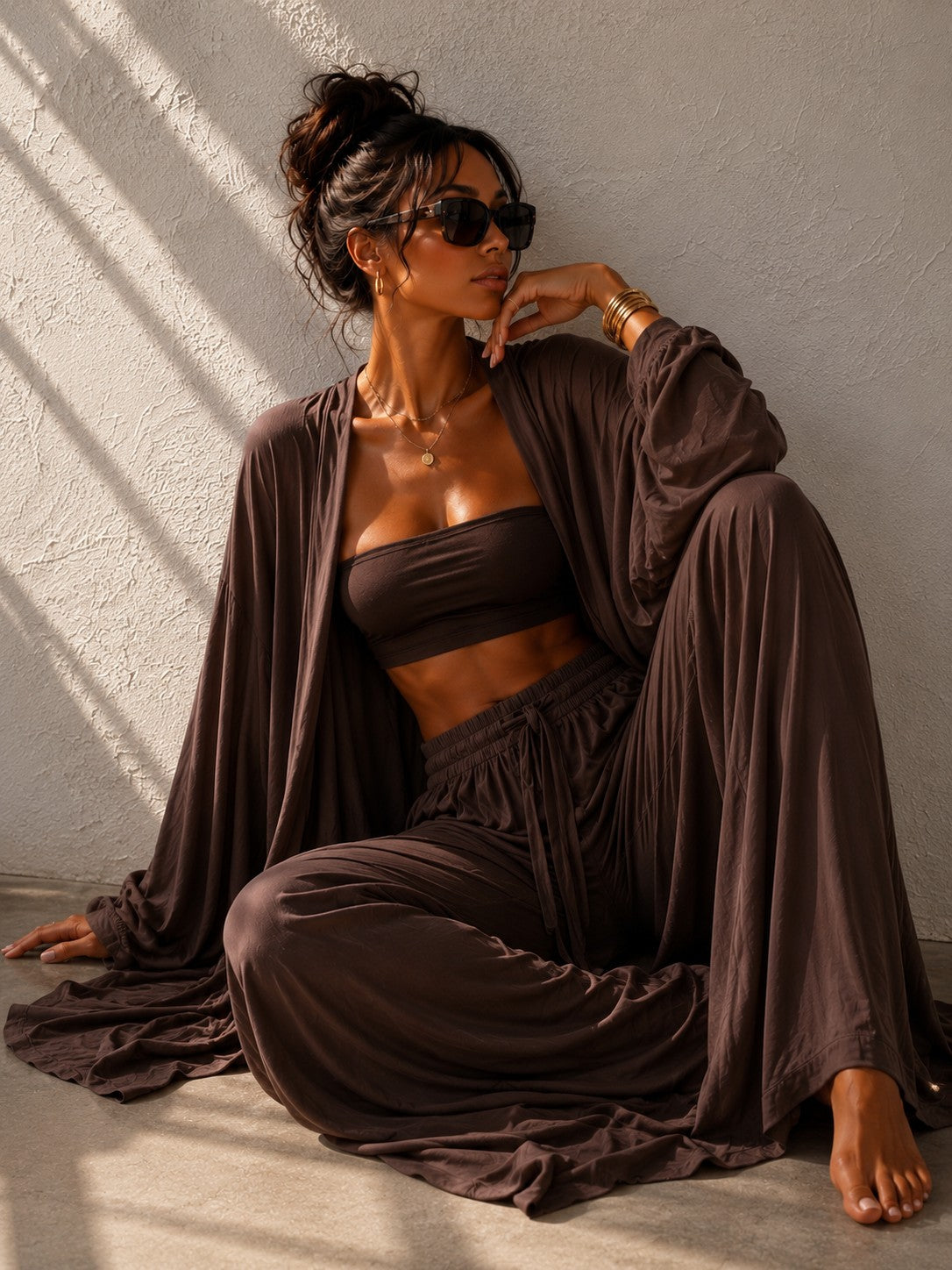 LaurenNichole Aura La'Vintage Soft Lounge Outfit – Cardigan & Wide Leg Pants (S - 3X)