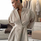 Classic Oversized Button-Up  Brown Pinstripe Shirt