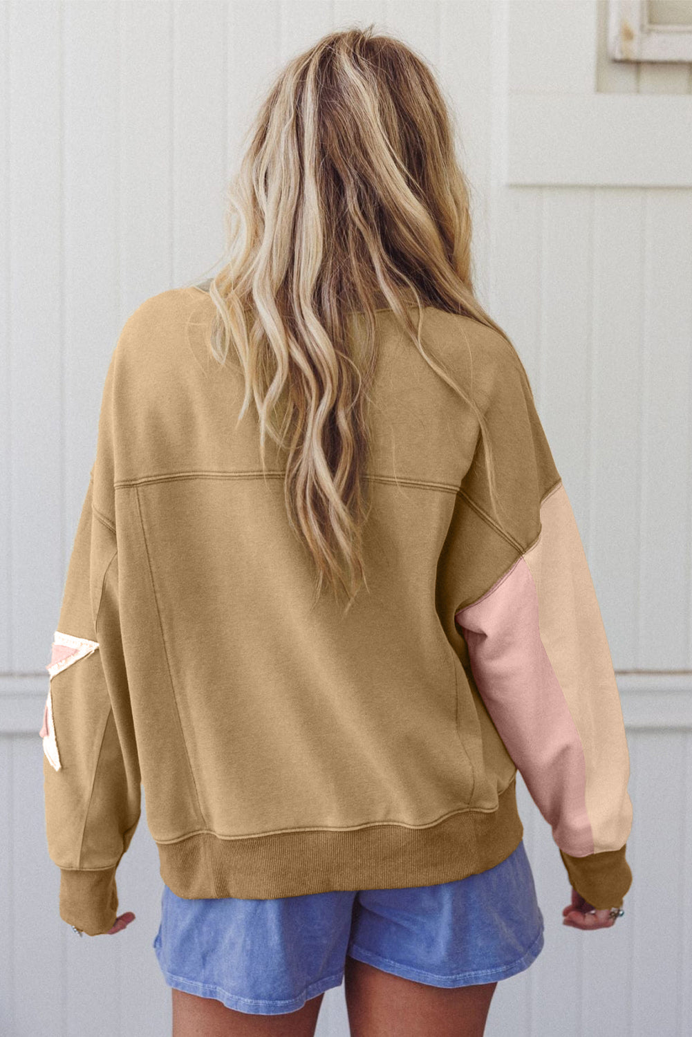 The Daydream Brown Oversrized Cozy Star Uneven Hem Sweatshirt at LaurenNichole