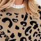 Brown Leopard Pattern Lace Ribbed Detail Button Cuffed Sweater