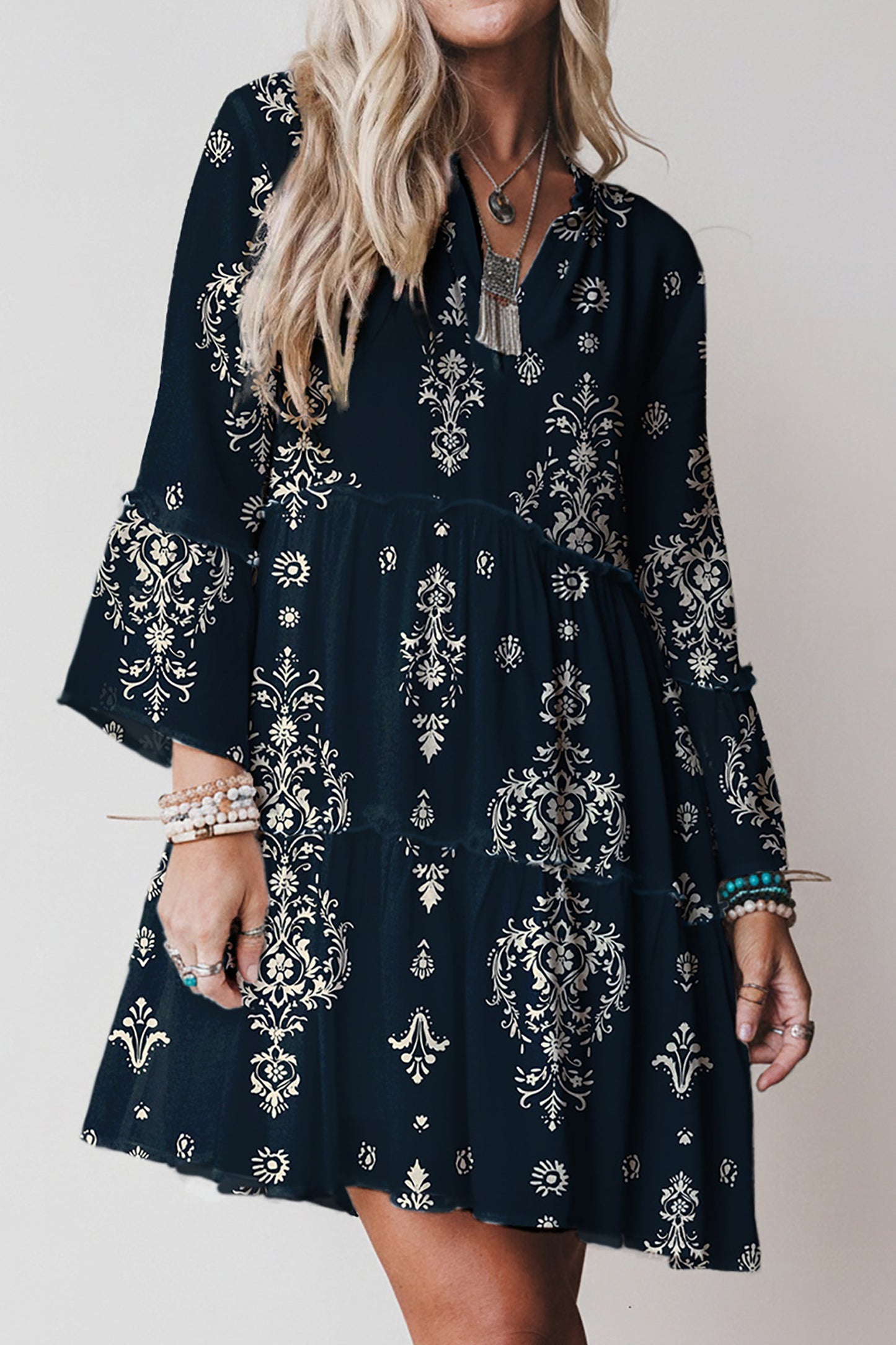 LaurenNichole Aura La'Vintage Floral Scallop Sleeve Mini Dress in 3 Colors  (S - 2X)